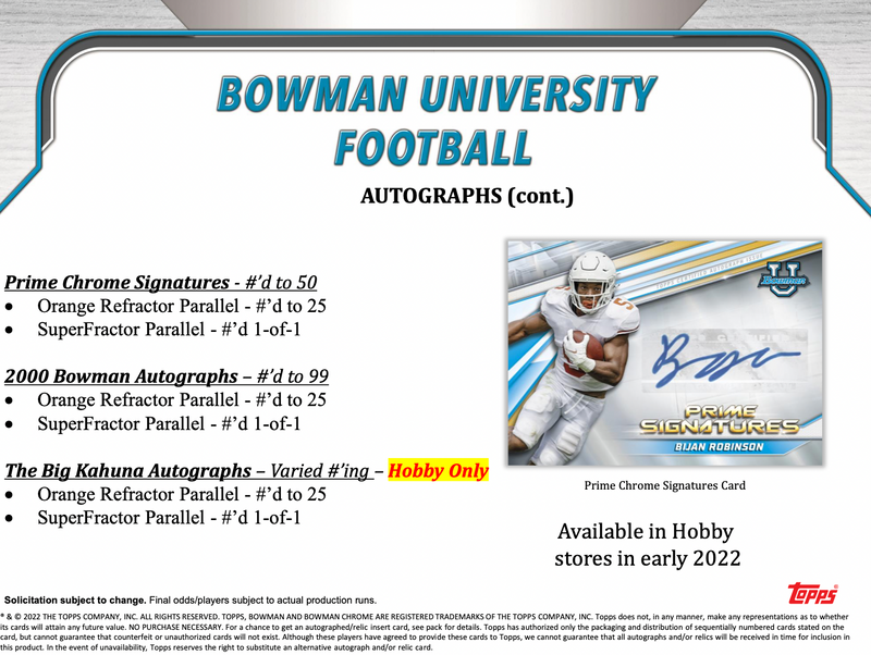 2022 Bowman Chrome University Football Hobby